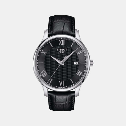 Tradition Men Quartz Black Dial Analog Leather Watch T0636101605800