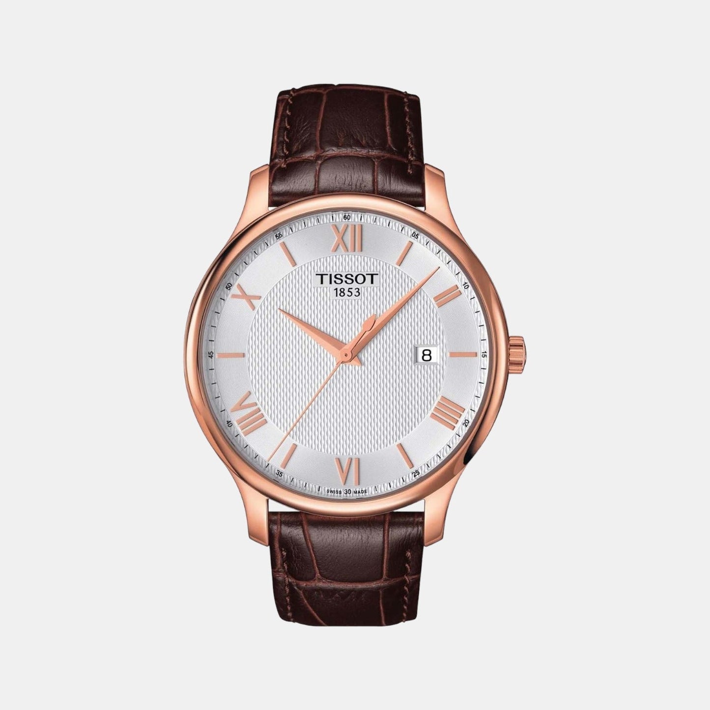 Tradition Men Quartz Silver Dial Analog Leather Watch T0636103603800