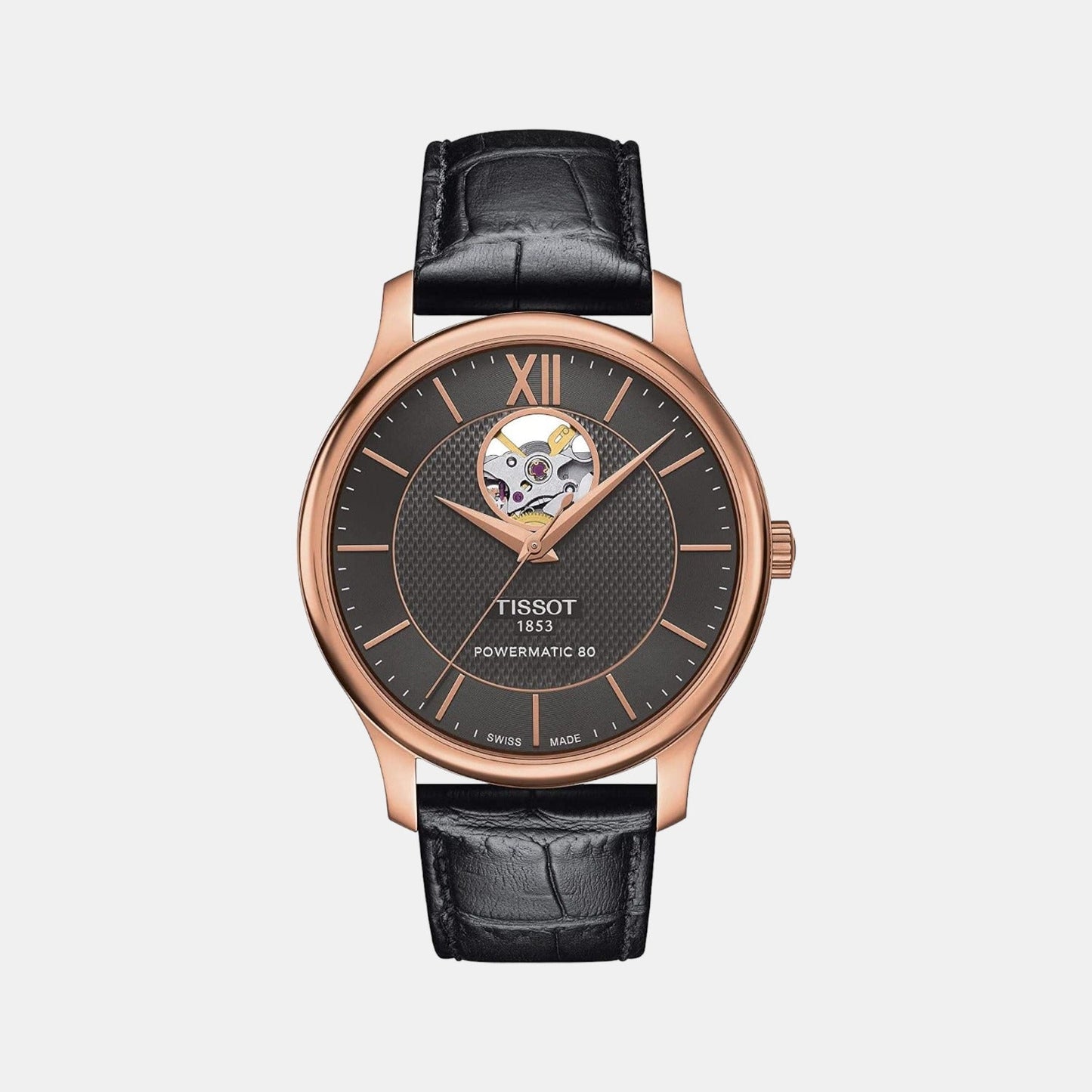 Tradition Men Automatic Black Dial Analog Leather Watch T0639073606800