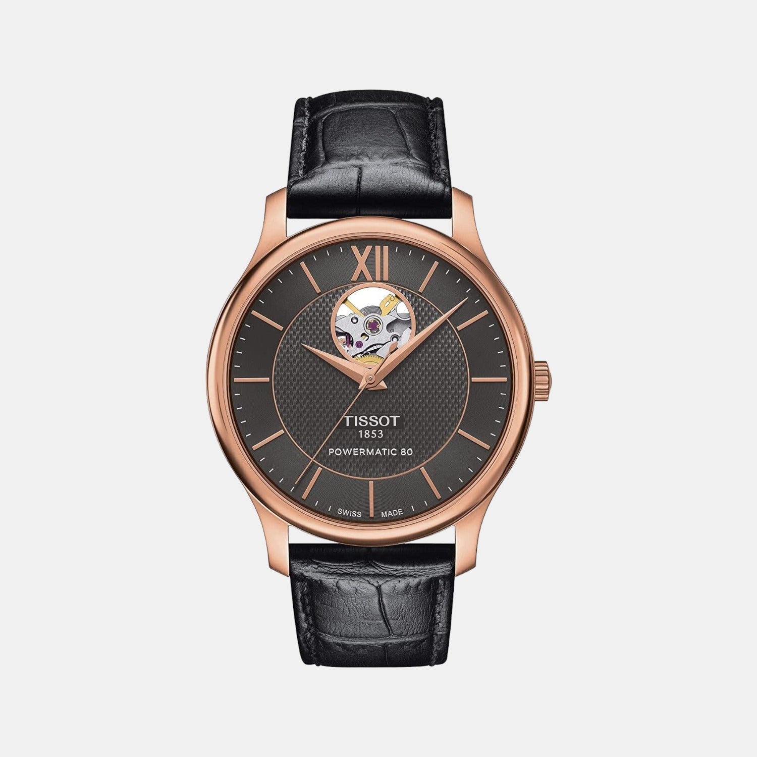 Tradition Men Automatic Black Dial Analog Leather Watch T0639073606800