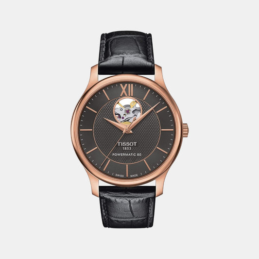 Tradition Men Automatic Black Dial Analog Leather Watch T0639073606800
