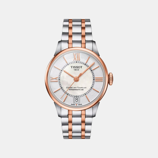 Chemin Des Tourelles Women Automatic White Mother Of Pearl Dial Analog Stainless Steel Watch T0992072211802
