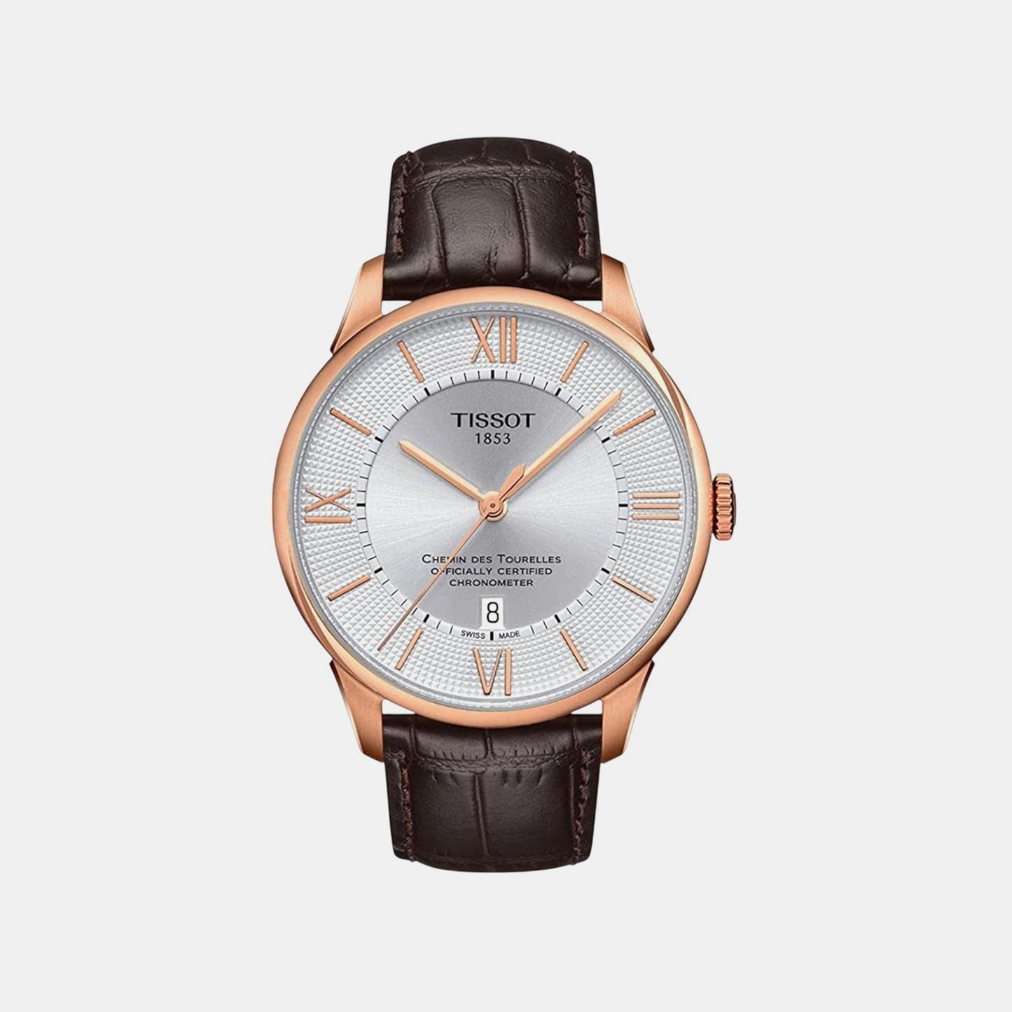 Chemin Des Tourelles Men Automatic Silver Dial Analog Leather Watch T0994083603800
