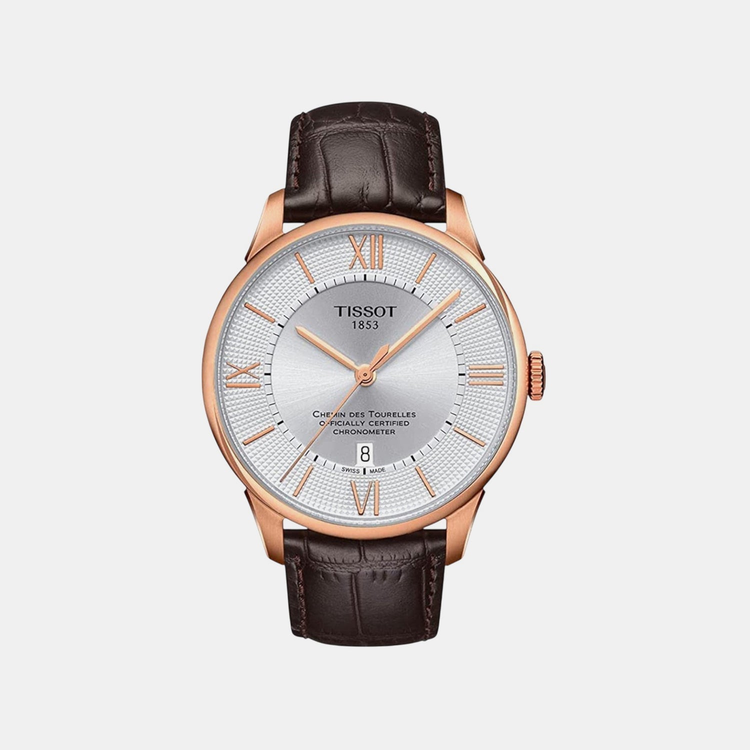Chemin Des Tourelles Men Automatic Silver Dial Analog Leather Watch T0994083603800