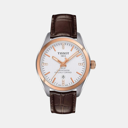 PR 100 Women Quartz Silver Dial Analog Leather Watch T1012512603600