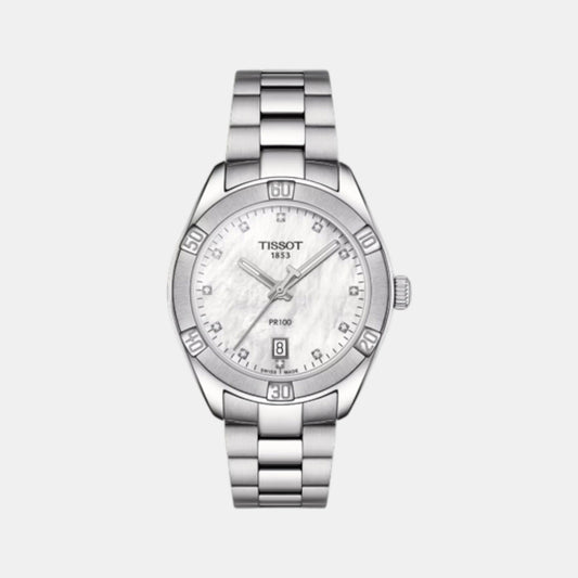PR 100 Women Quartz Mother Of Pearl Dial Analog Stainless Steel Watch T1019101111600