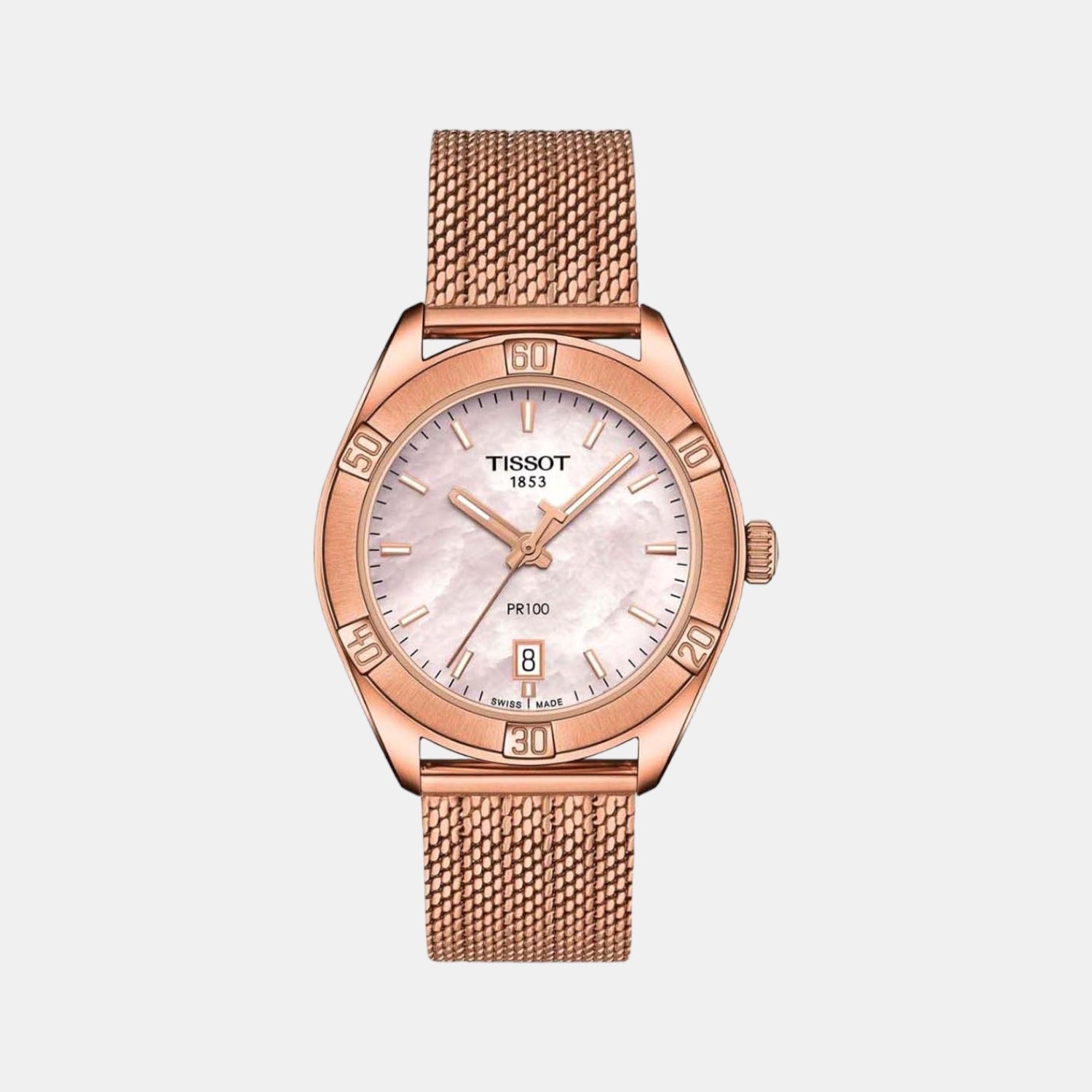 PR 100 Women Quartz Mother Of Pearl Dial Analog Mesh Watch T1019103315100