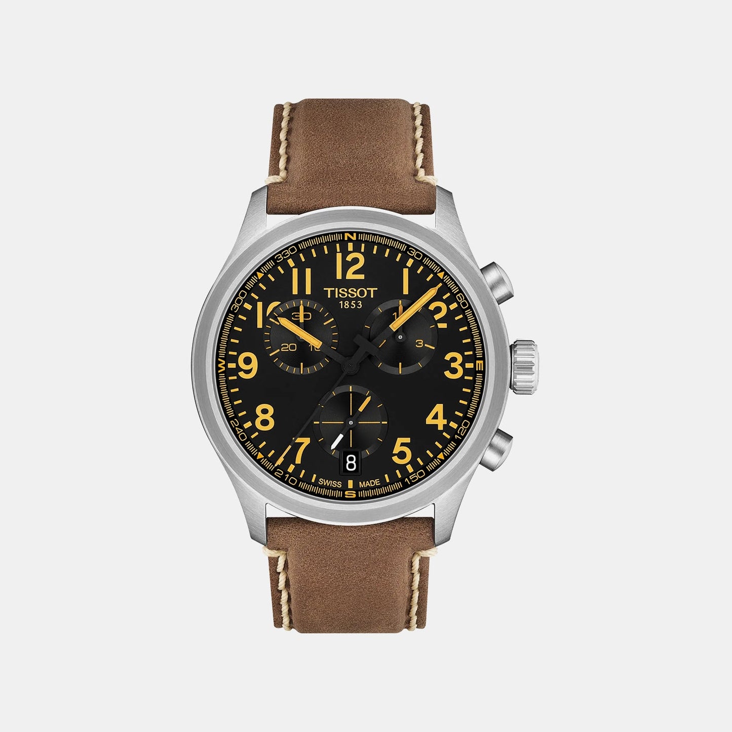 Sport Men Quartz Black Dial Chronograph Leather Watch T1164171605201