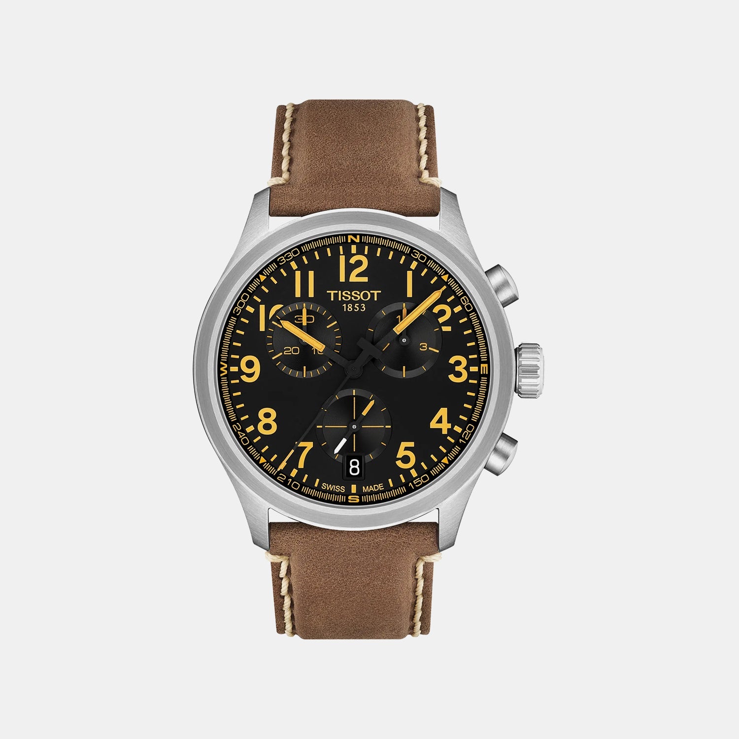 Sport Men Quartz Black Dial Chronograph Leather Watch T1164171605201