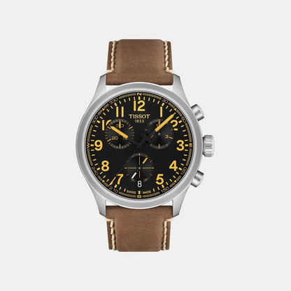 Sport Men Quartz Black Dial Chronograph Leather Watch T1164171605201