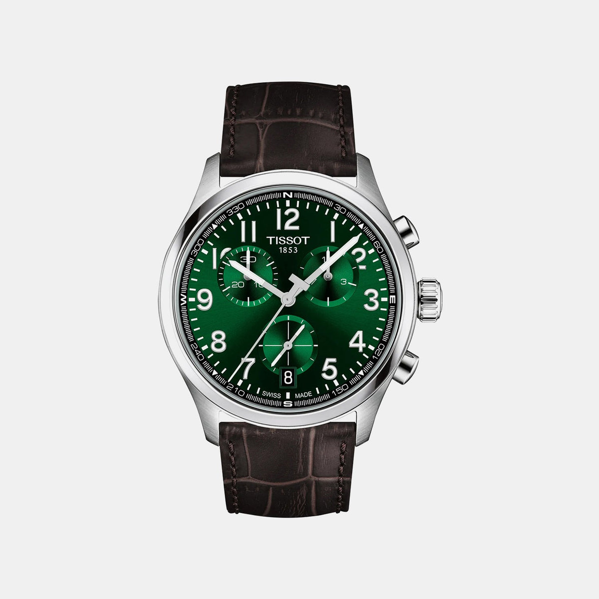 Men Quartz Green Dial Chronograph Leather Watch T1164171609200