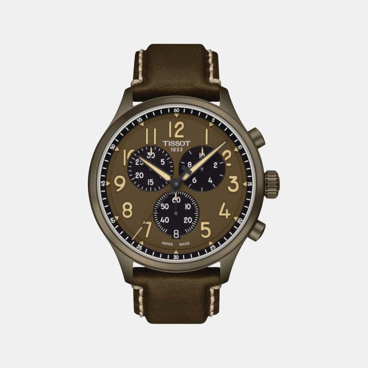 Men Quartz Brown Dial Chronograph Leather Watch T1166173609200
