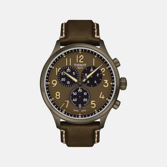 Men Quartz Brown Dial Chronograph Leather Watch T1166173609200