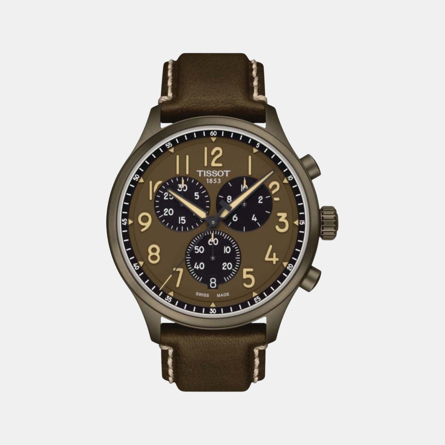 Men Quartz Brown Dial Chronograph Leather Watch T1166173609200