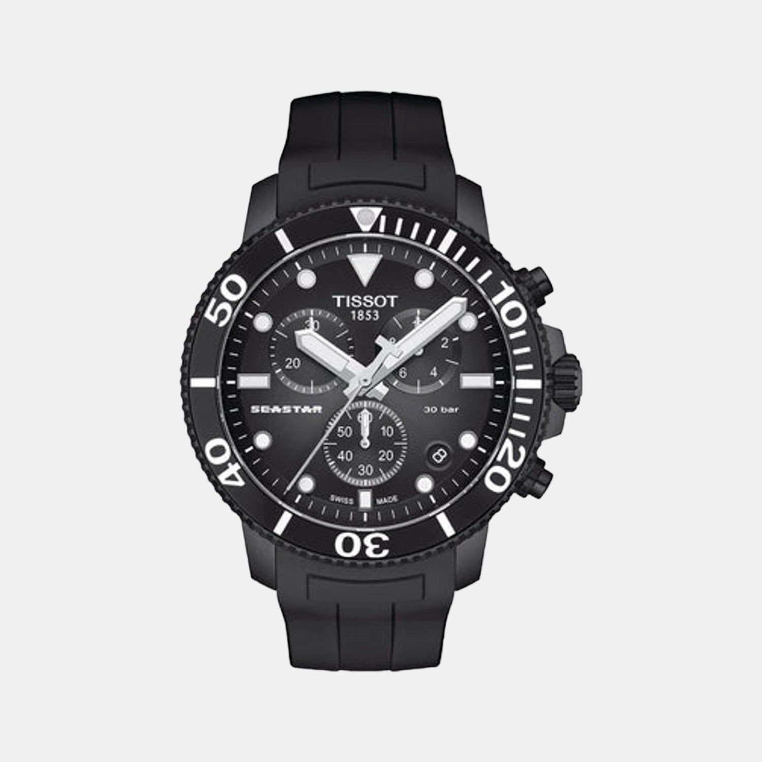 Seastar 1000 Men Quartz Black Dial Chronograph Silicone Watch T1204173705102