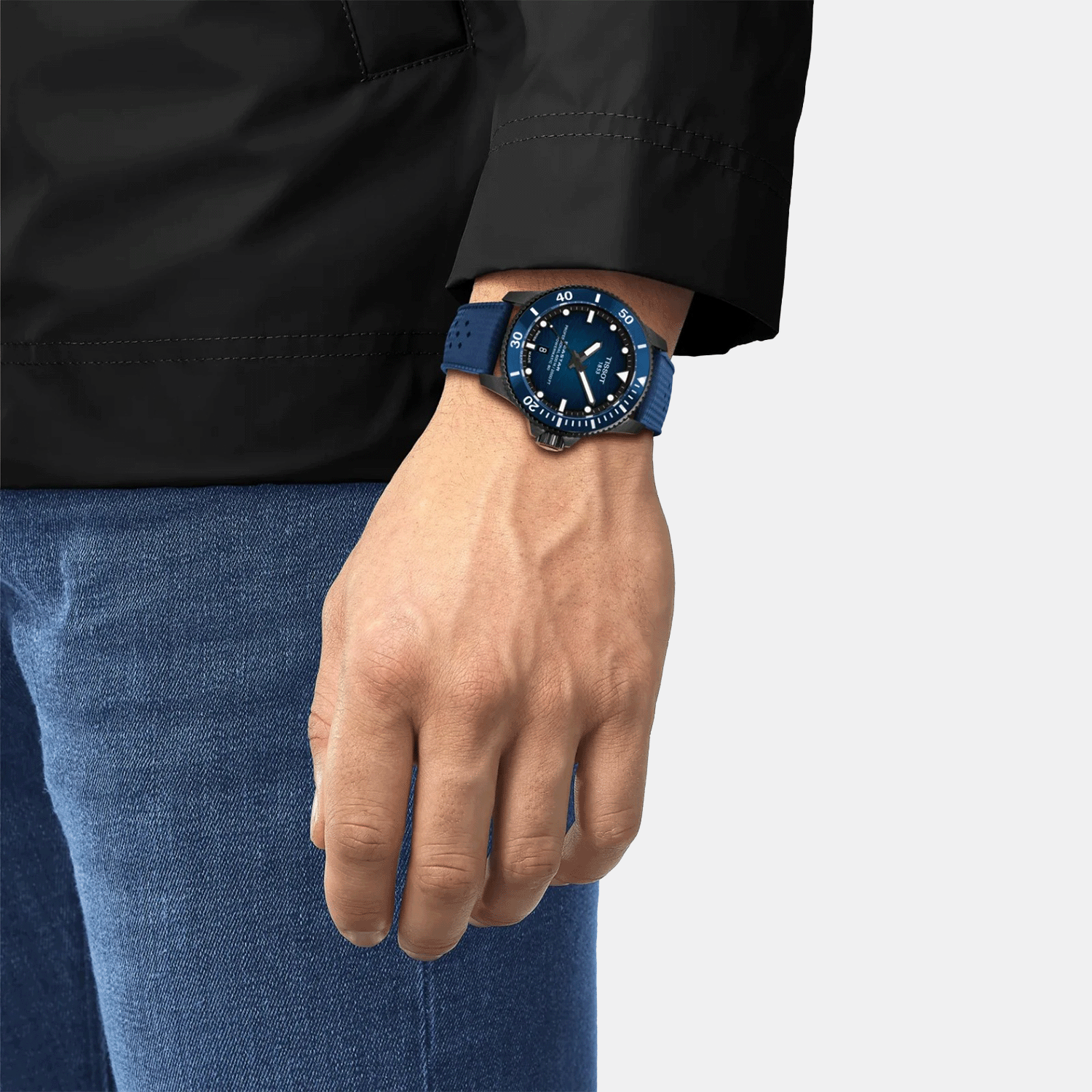 Men Automatic Blue Dial Analog Rubber Watch T1209073704100