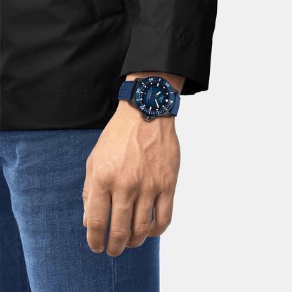Men Automatic Blue Dial Analog Rubber Watch T1209073704100