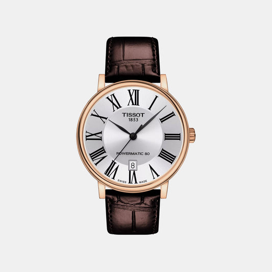 Carson Men Automatic Silver Dial Analog Leather Watch T1224073603300