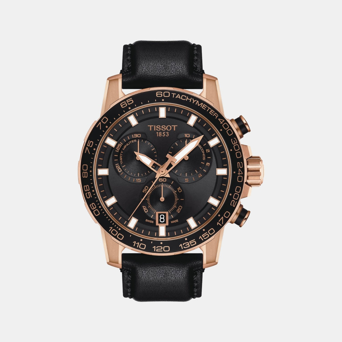 Sport Men Quartz Black Dial Chronograph Leather Watch T1256173605100