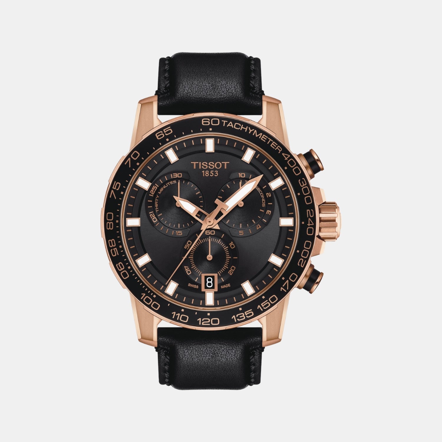 Sport Men Quartz Black Dial Chronograph Leather Watch T1256173605100