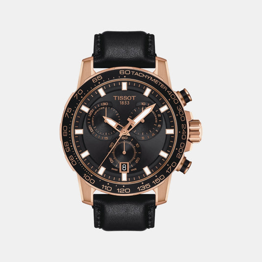 Sport Men Quartz Black Dial Chronograph Leather Watch T1256173605100