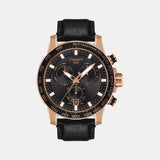 Sport Men Quartz Black Dial Chronograph Leather Watch T1256173605100