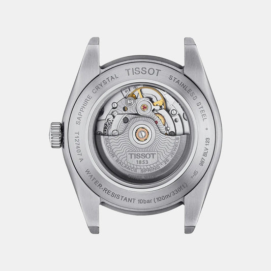 Gentleman Men Quartz Silver Dial Analog Leather Watch T1274071603101