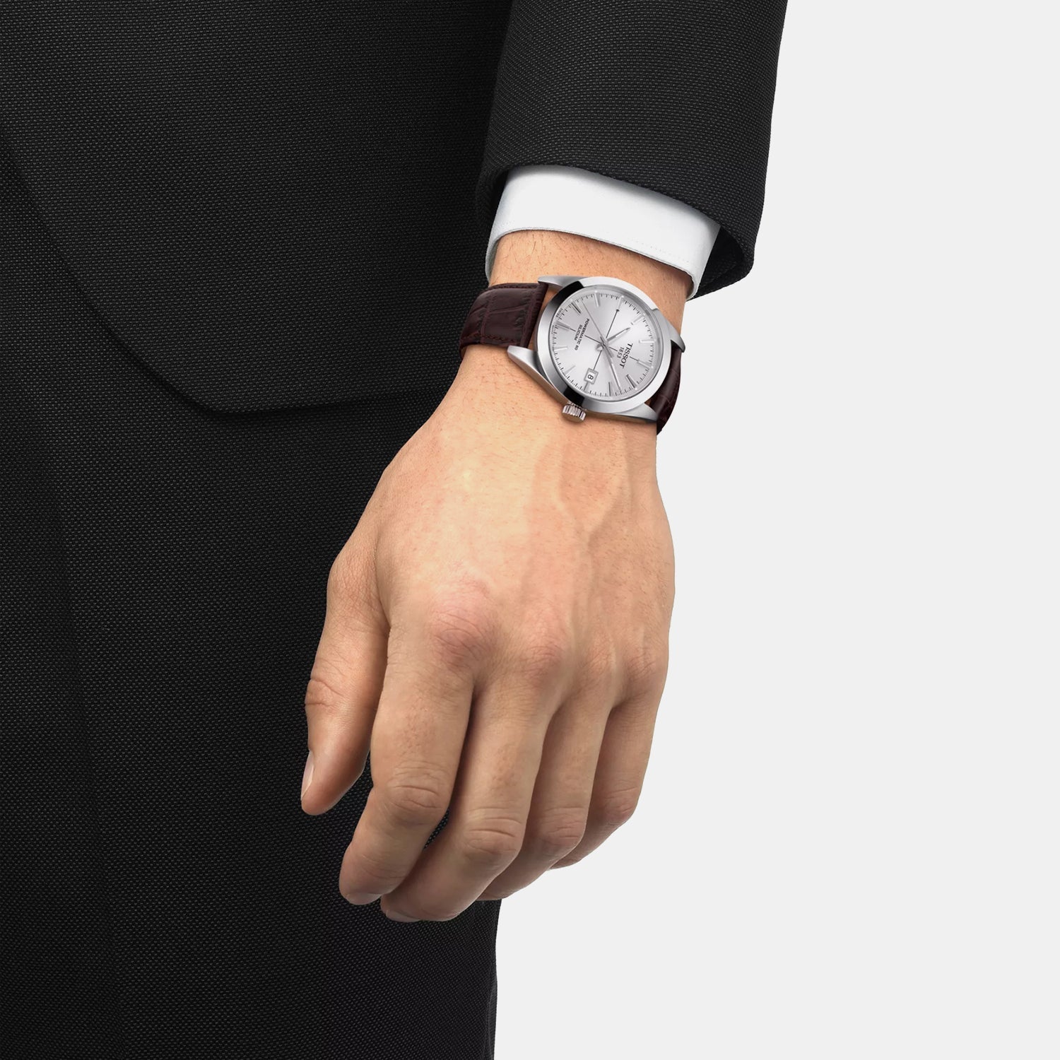 Gentleman Men Quartz Silver Dial Analog Leather Watch T1274071603101
