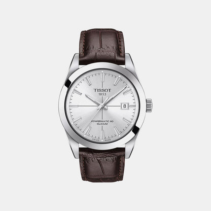 Gentleman Men Quartz Silver Dial Analog Leather Watch T1274071603101