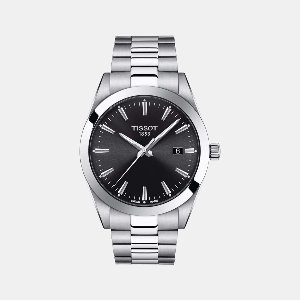 Tissot Gentleman Men Quartz Black Dial Analog Stainless Steel Watch T1274101105100