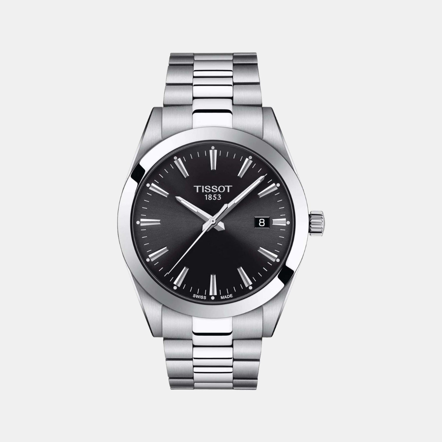 Tissot Gentleman Men Quartz Black Dial Analog Stainless Steel Watch T1274101105100
