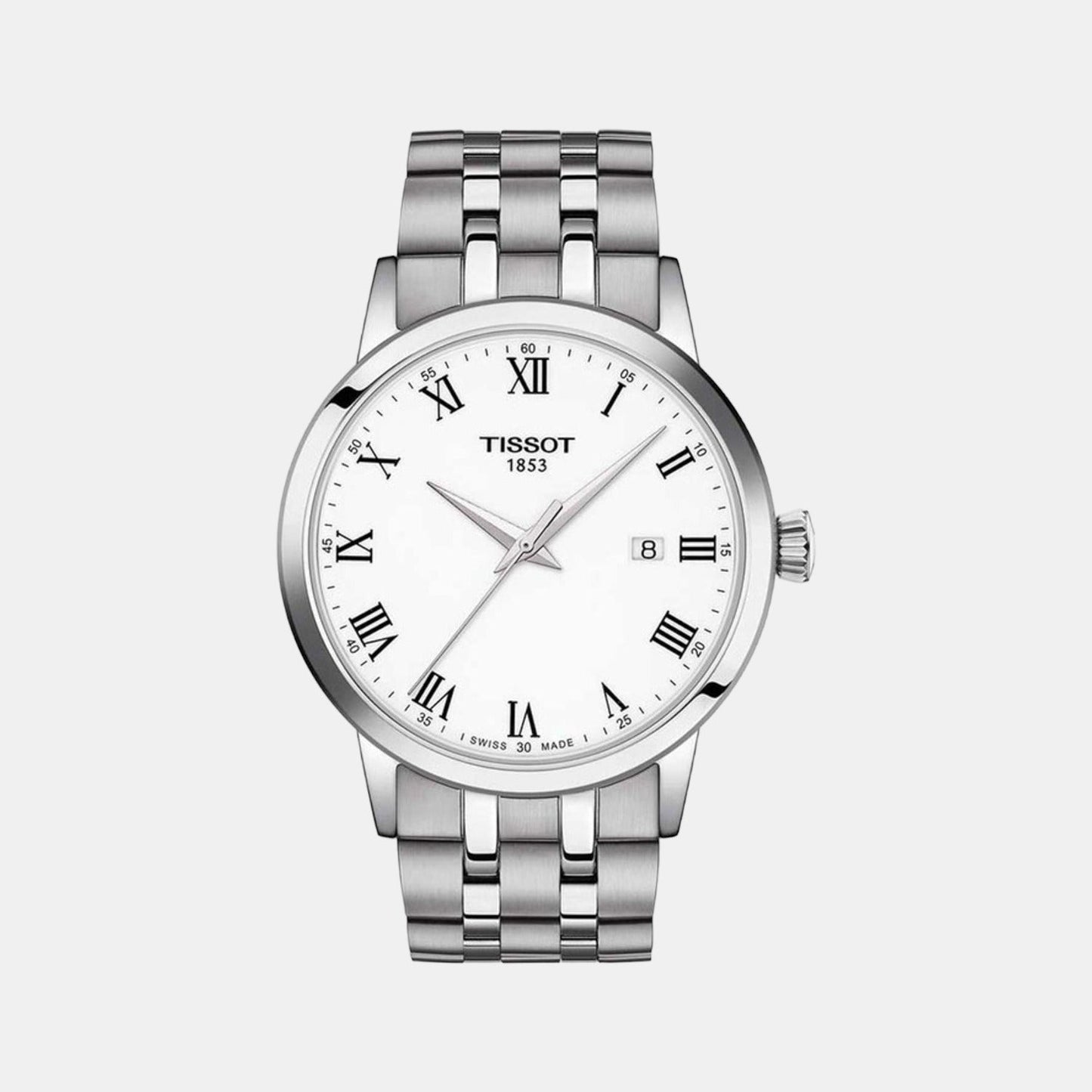 Classic Men Quartz White Dial Analog Stainless Steel Watch T1294101101300
