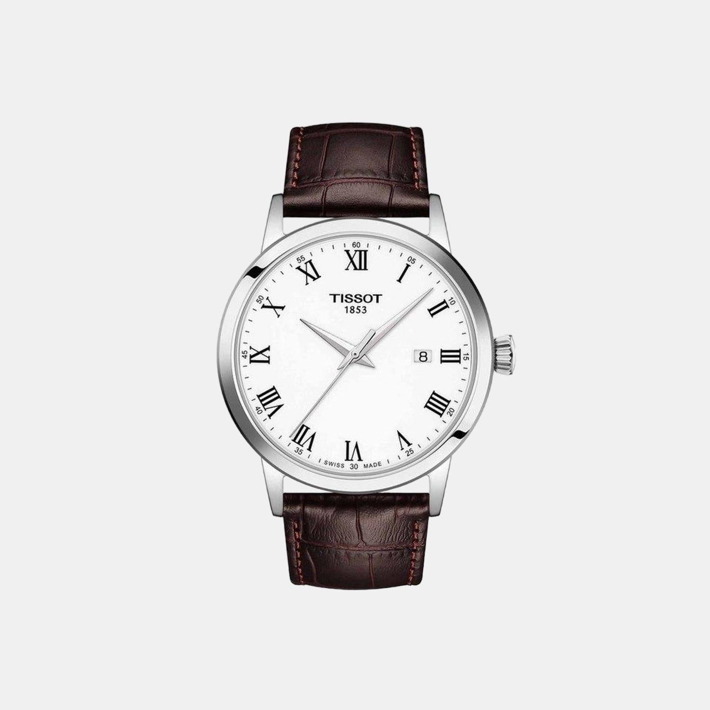 Classic Men Quartz White Dial Analog Leather Watch T1294101601300