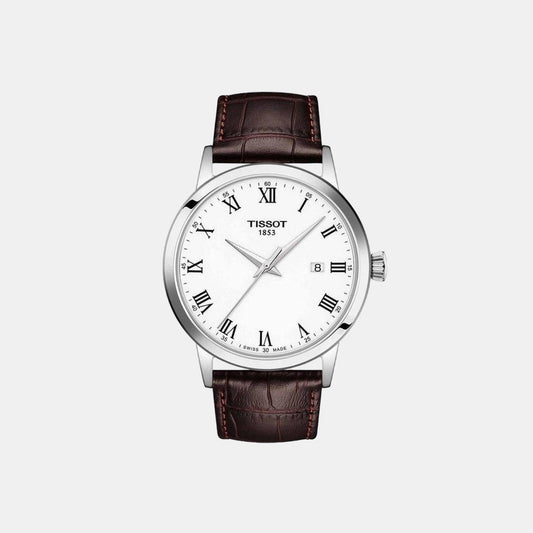 Classic Men Quartz White Dial Analog Leather Watch T1294101601300