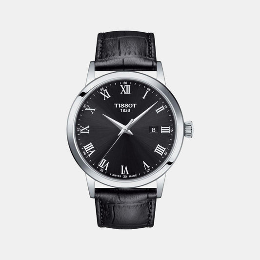 Classic Men Quartz Black Dial Analog Leather Watch T1294101605300