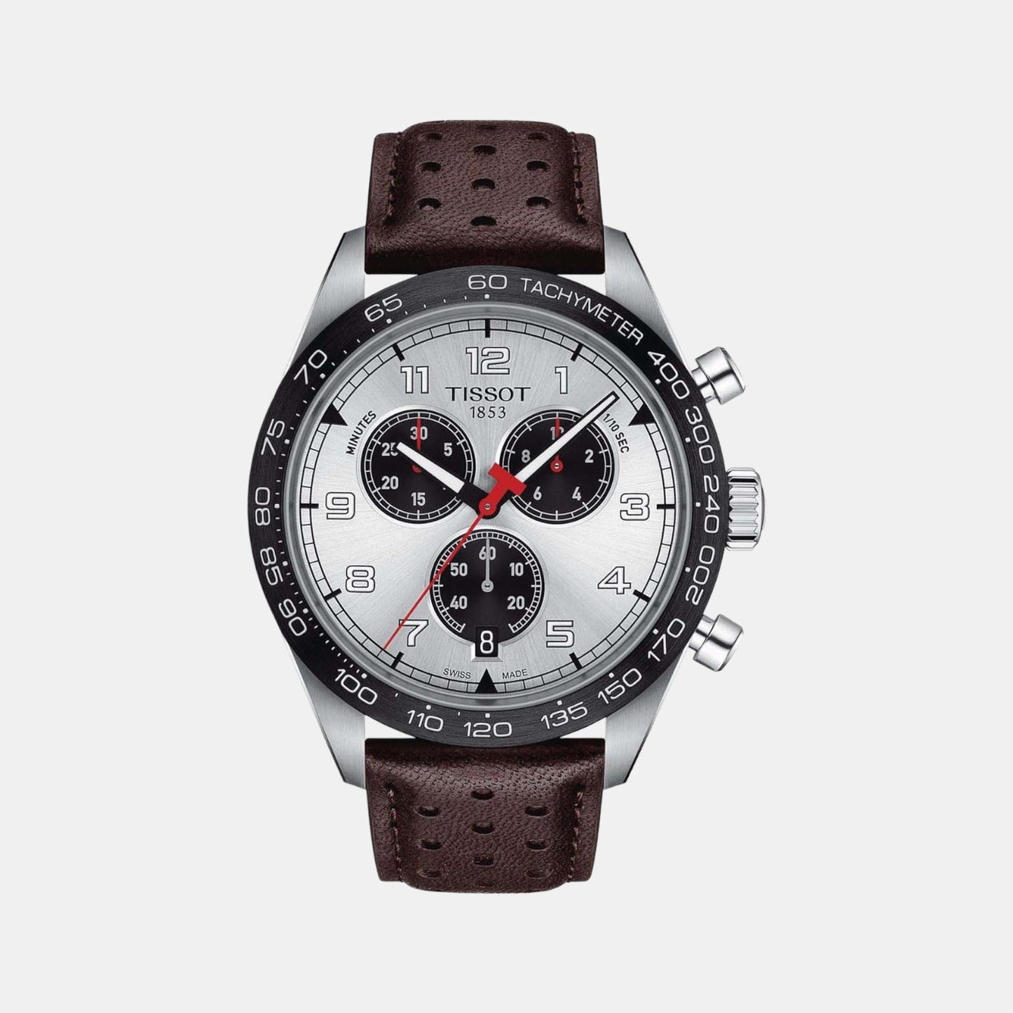PRS 516 Men Quartz Silver Dial Chronograph Leather Watch T1316171603200