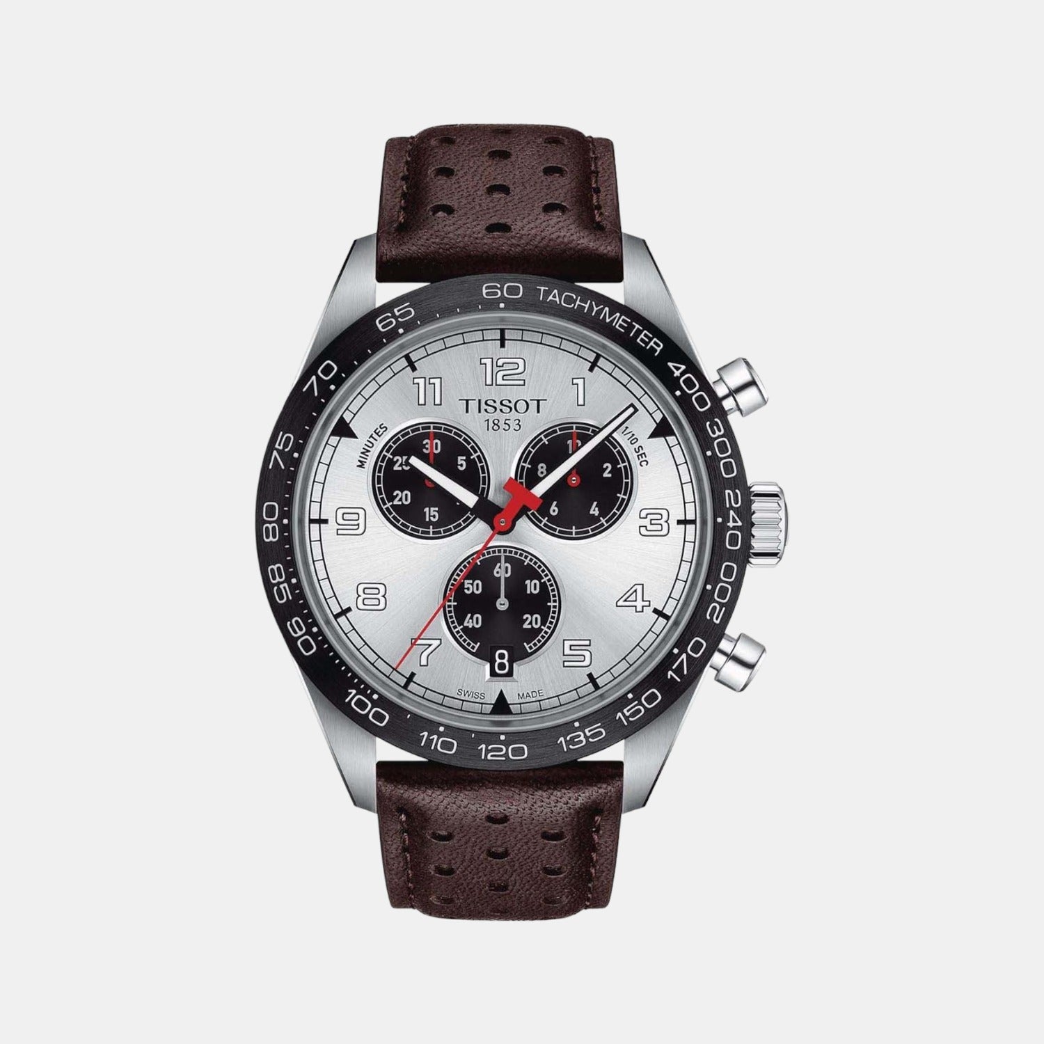 PRS 516 Men Quartz Silver Dial Chronograph Leather Watch T1316171603200