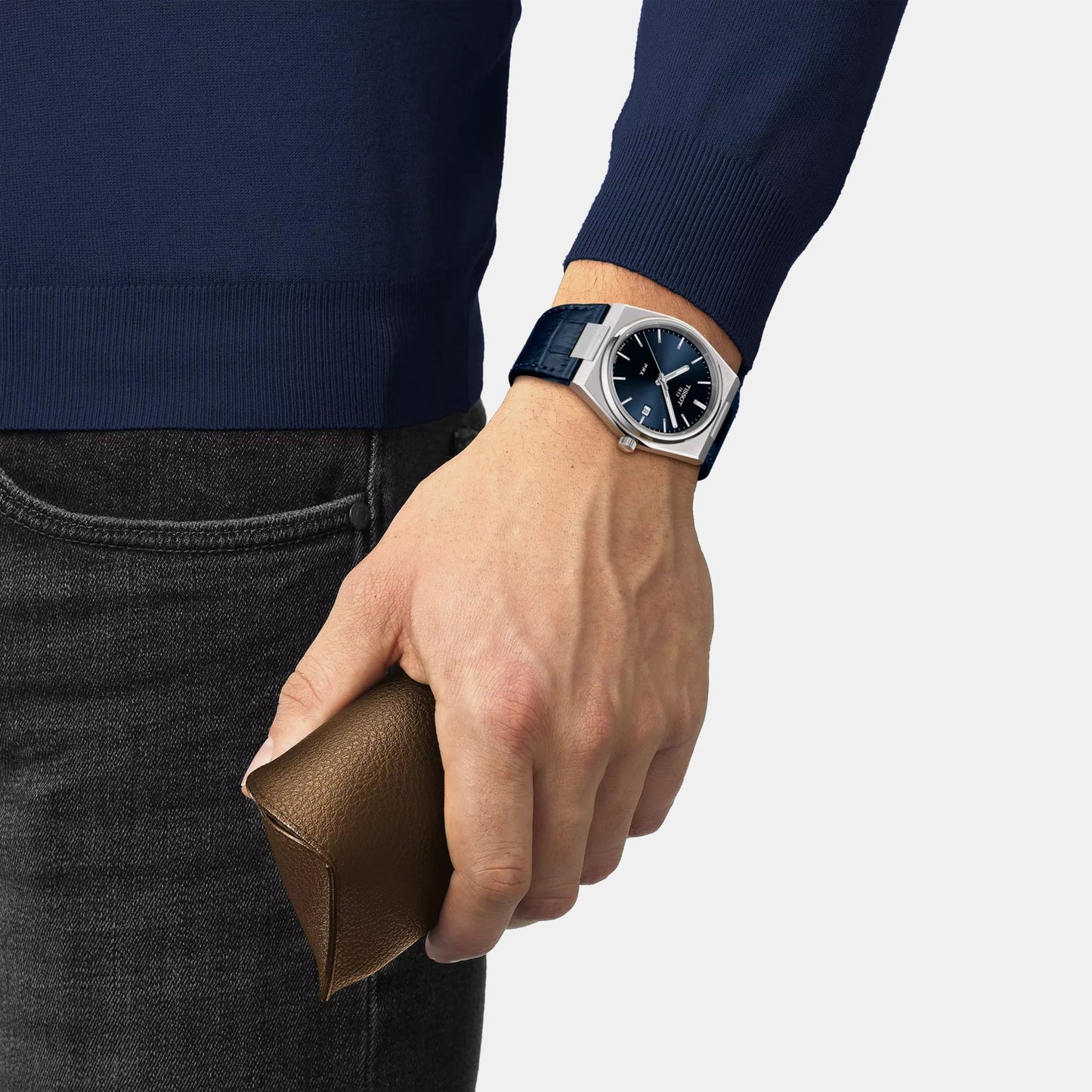PRX Men Quartz Blue Dial Analog Leather Watch T1374101604100