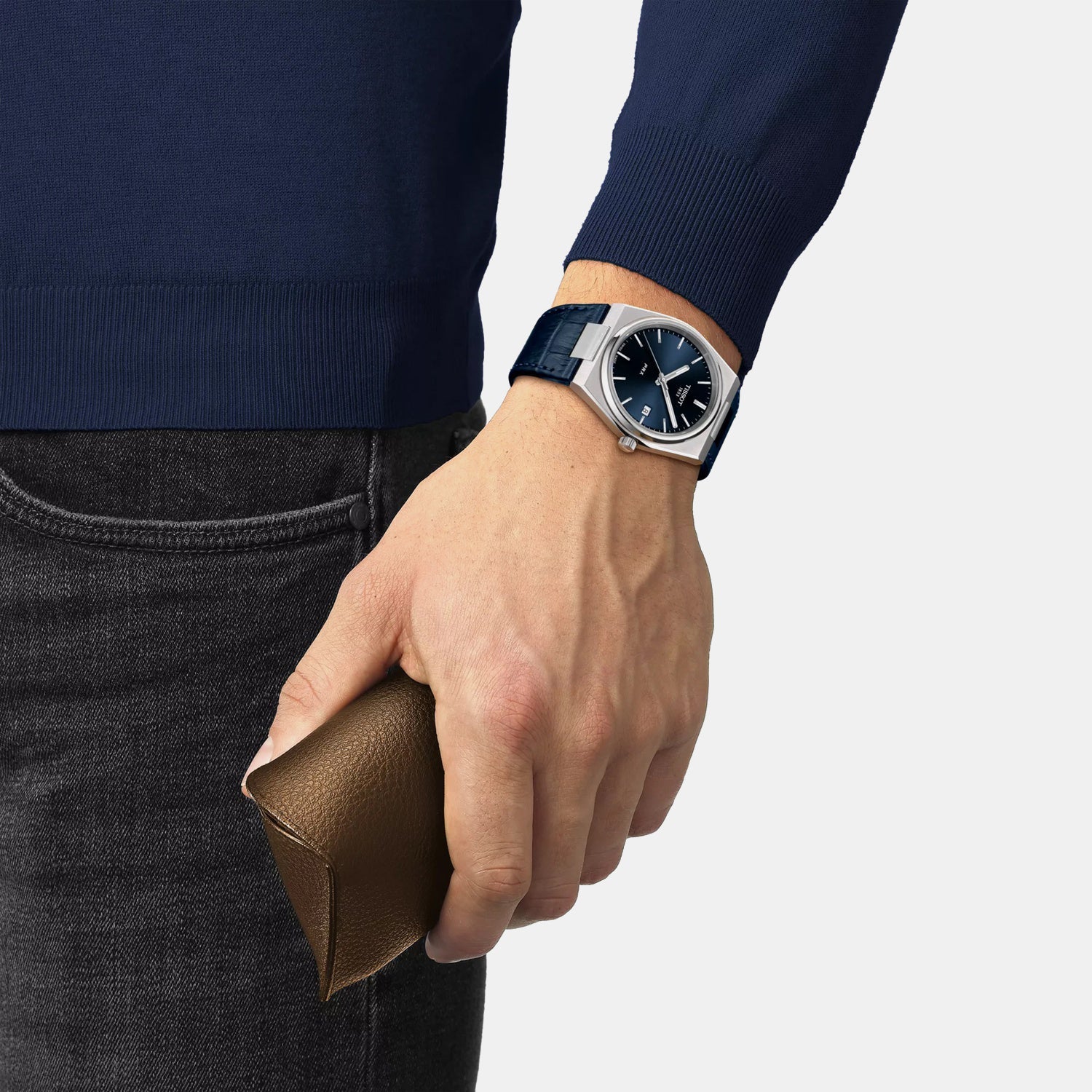 PRX Men Quartz Blue Dial Analog Leather Watch T1374101604100