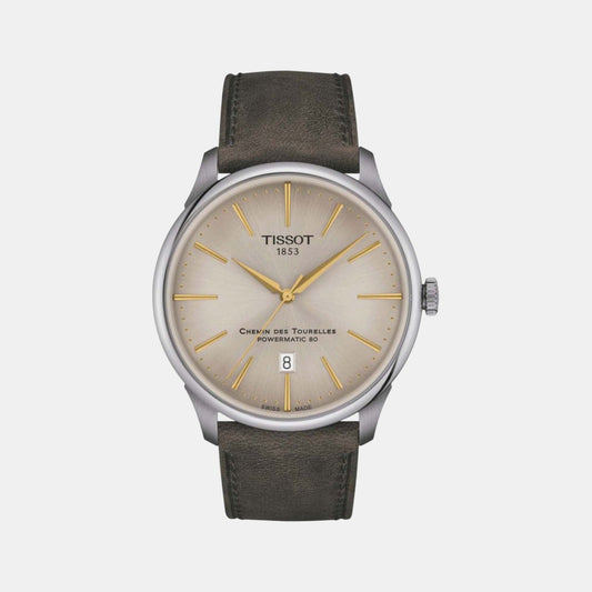 Chemin Des Tourelles Men Automatic Beige Dial Analog Leather Watch T1394071626100