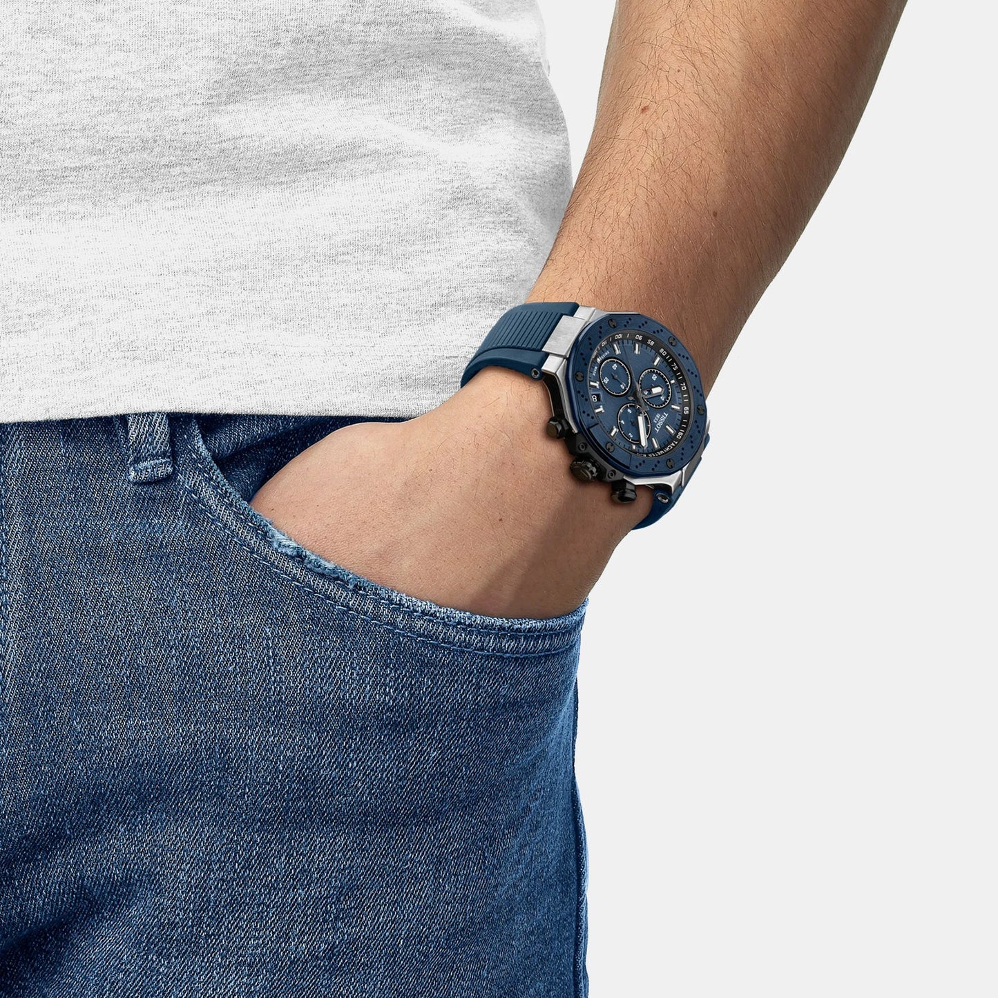 Sport Men Quartz Blue Dial Chronograph Synthetic Watch T1414172704100