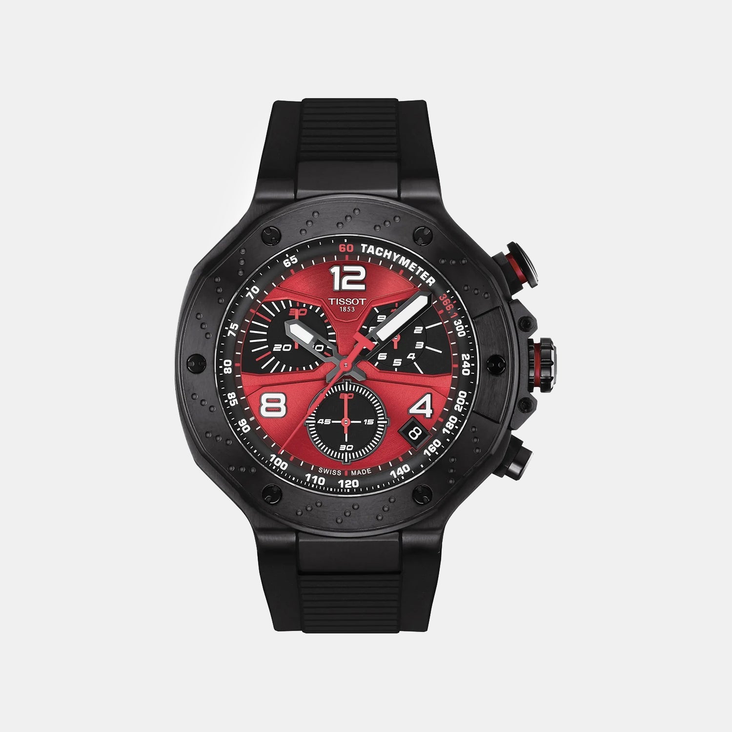 Sport Men Quartz Red Dial Chronograph Silicone Watch T1414173742200