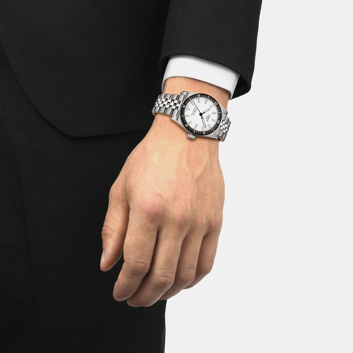Men Automatic White Dial Analog Stainless Steel Watch T1494071103100