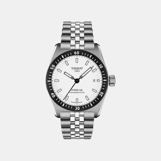 Men Automatic White Dial Analog Stainless Steel Watch T1494071103100
