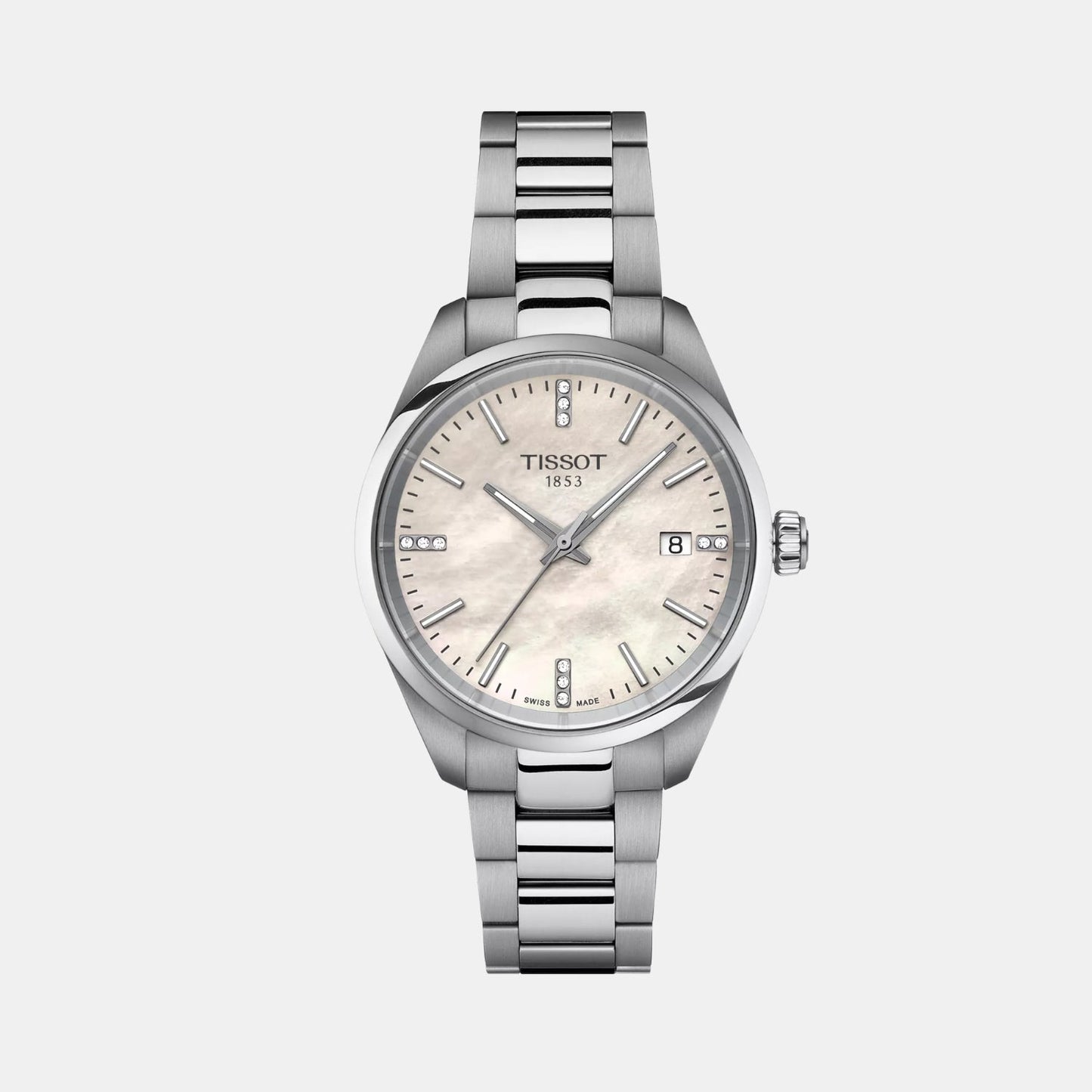 PR 100 Women Quartz Mother Of Pearl Dial Analog Stainless Steel Watch T1502101111600