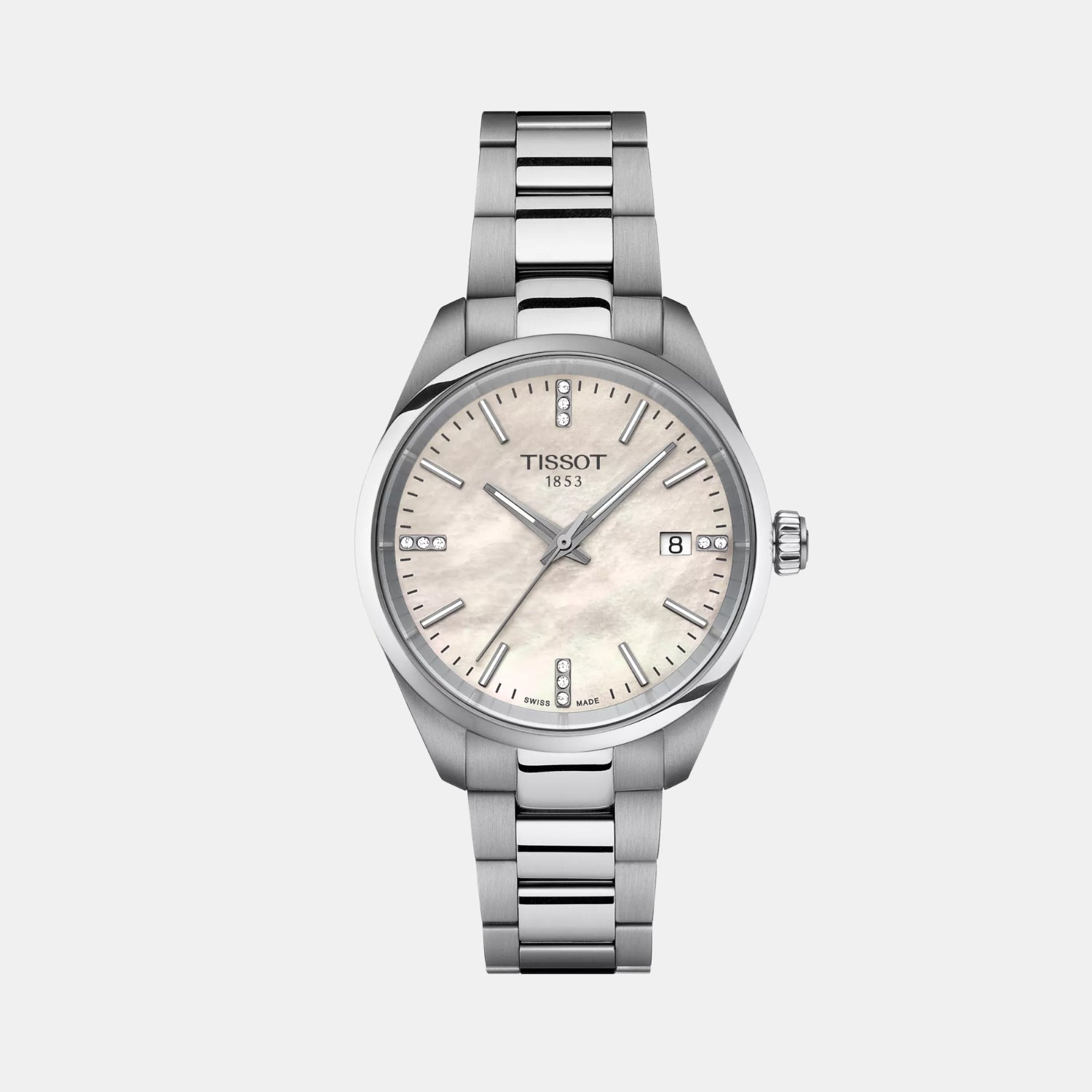 PR 100 Women Quartz Mother Of Pearl Dial Analog Stainless Steel Watch T1502101111600