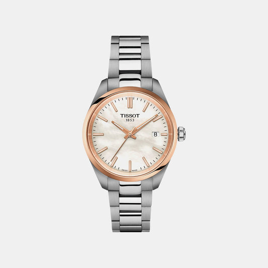 PR 100 Women Quartz Mother Of Pearl Dial Analog Stainless Steel Watch T1502102111100
