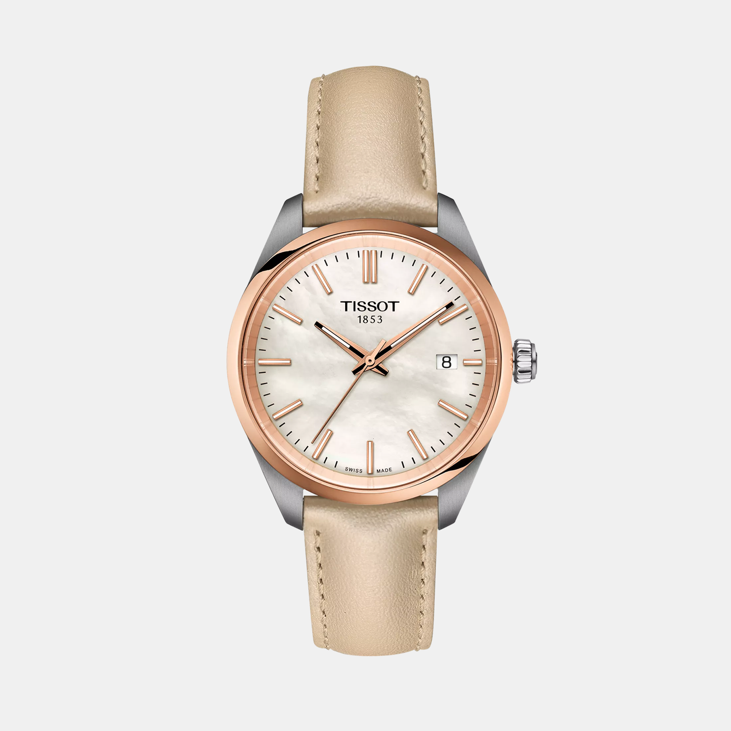 PR 100 Women Quartz Mother Of Pearl Dial Analog Leather Watch T1502102611100