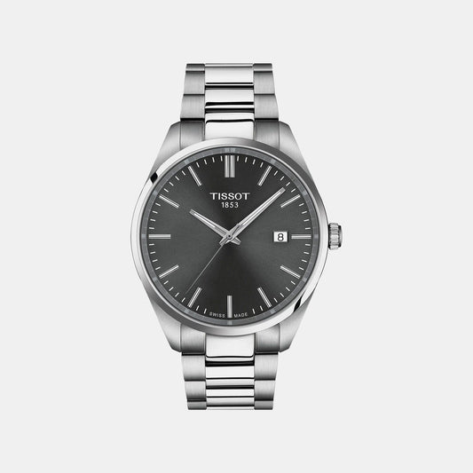 Pr 100 Men Quartz Grey Dial Analog Stainless Steel Watch T1504101108100