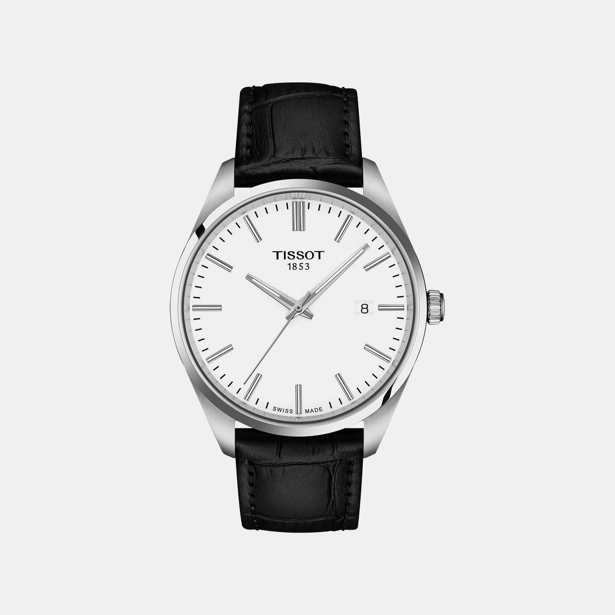Pr 100 Men Quartz White Dial Analog Leather Watch T1504101601100